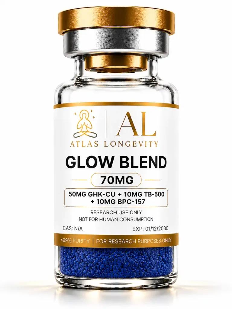 Glow Blend 70mg peptide vial for skin, recovery, and anti-aging in Bali