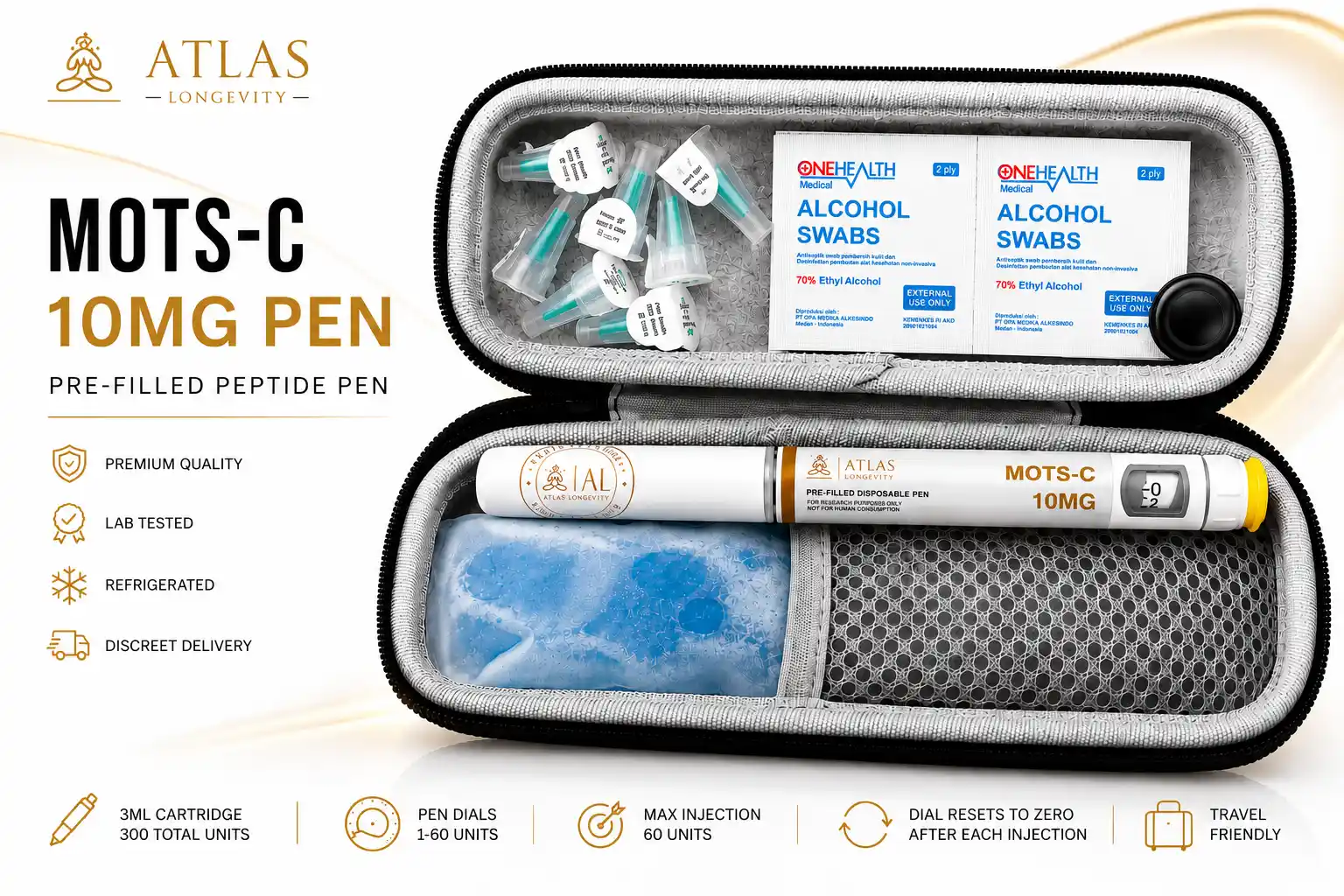 Buy MOTS-C 10mg Pen Bali MOTS-C 10mg peptide pen available in Bali from Atlas Longevity