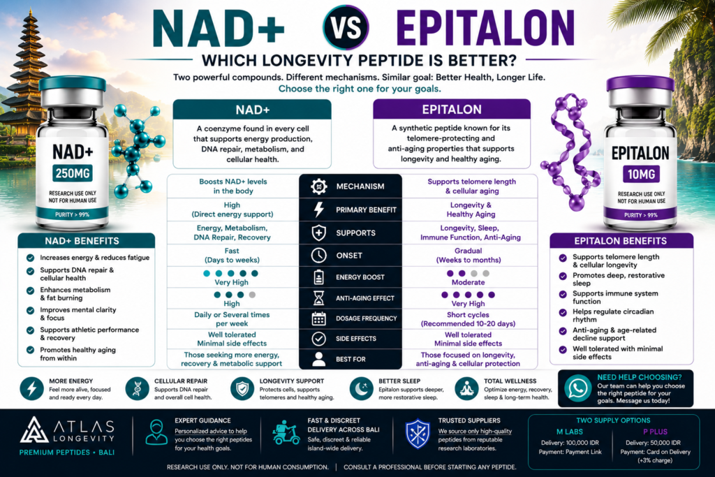 NAD+ vs Epitalon comparison for longevity anti aging energy and recovery support