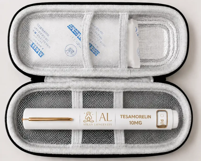 Tesamorelin 10mg peptide pen available in Bali from Atlas Longevity