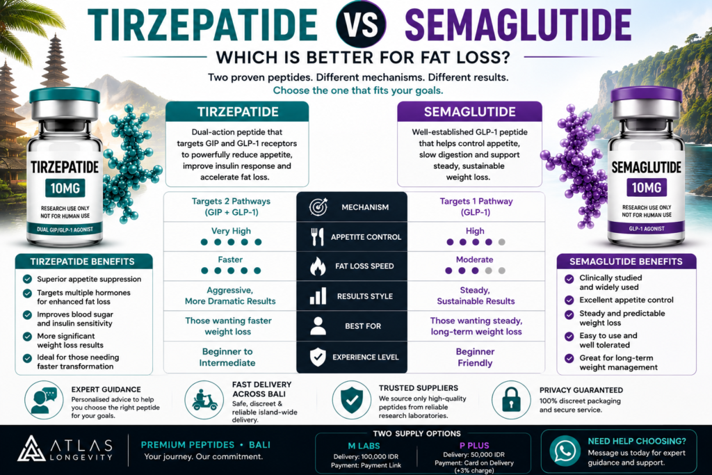 Tirzepatide vs Semaglutide comparison for fat loss showing appetite control speed and weight loss differences