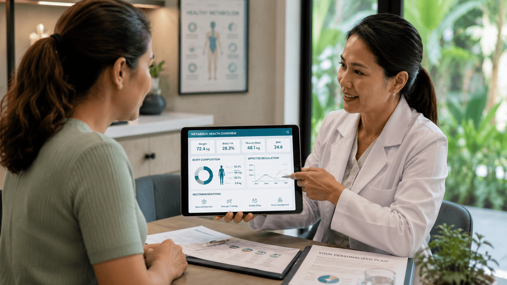Doctor explaining how Retatrutide Bali weight loss treatment supports weight management and metabolic health.