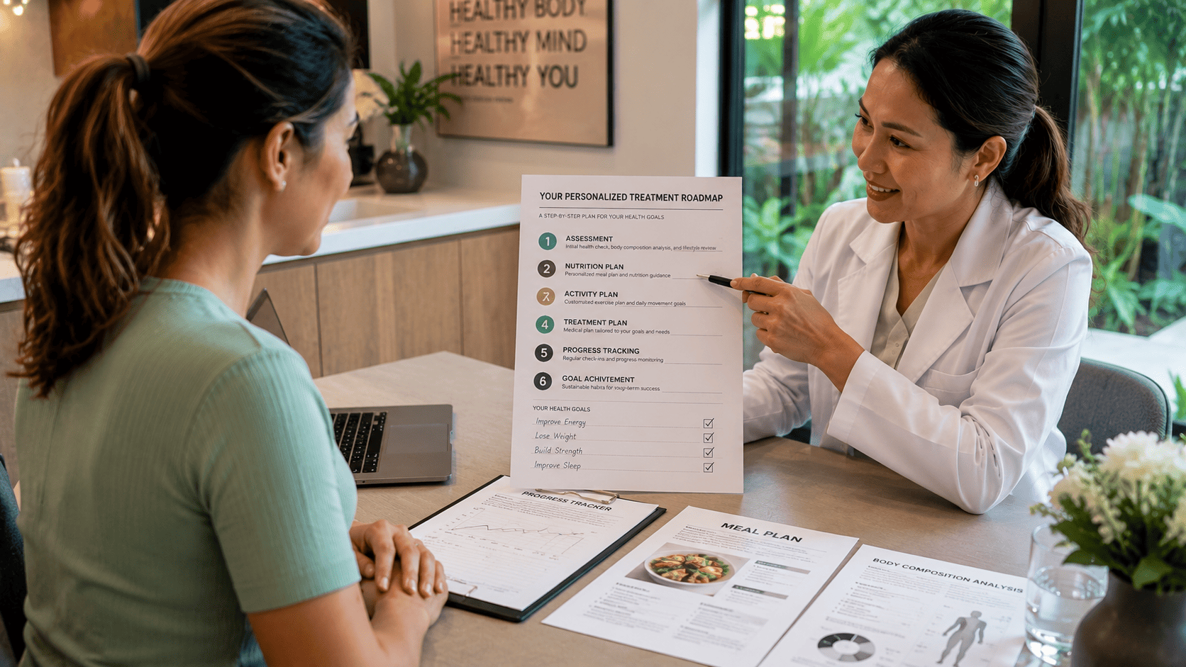 Personalised Retatrutide Bali weight loss treatment plan being reviewed during a medical consultation.