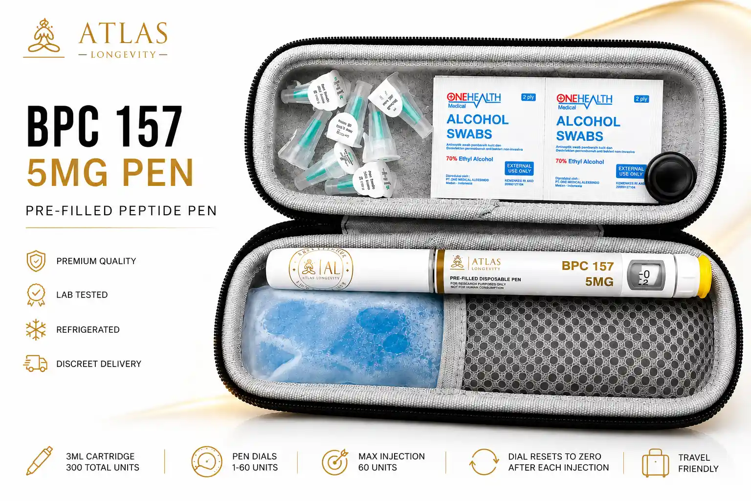 Buy BPC-157 5mg Pen Bali BPC-157 5mg peptide pen available in Bali from Atlas Longevity
