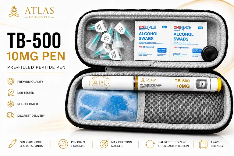 TB-500 10mg peptide pen available in Bali from Atlas Longevity