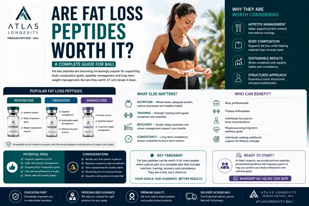Guide explaining whether fat loss peptides are worth it including body composition appetite management and wellness support