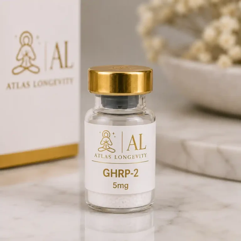 GHRP-2 5mg peptide vial available in Bali from Atlas Longevity