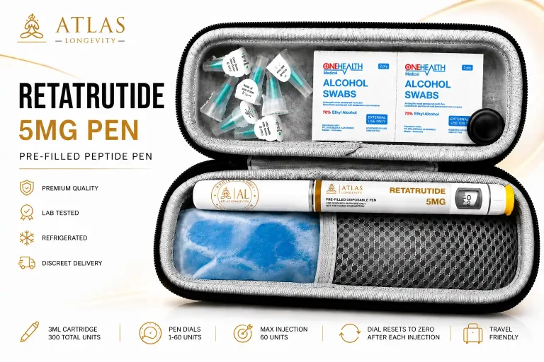Retatrutide 5mg peptide pen available in Bali from Atlas Longevity