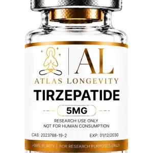 Tirzepatide 5mg peptide vial available in Bali from Atlas Longevity