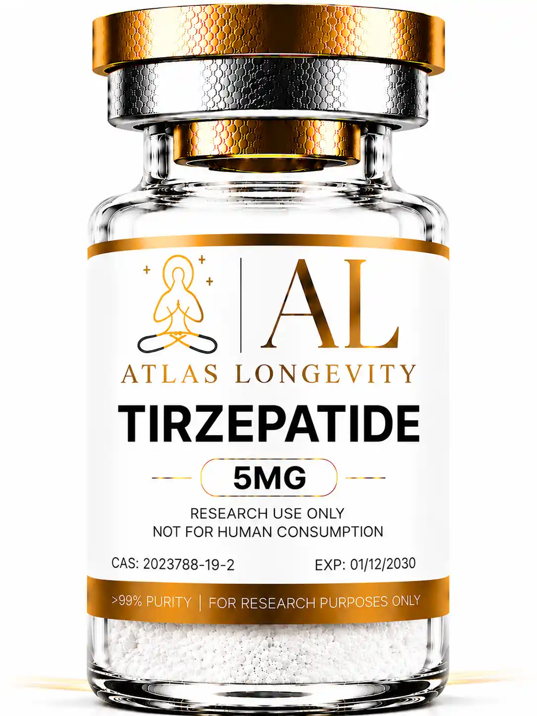 Tirzepatide 5mg peptide vial available in Bali from Atlas Longevity
