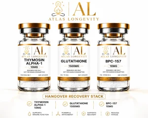Atlas Longevity Hangover Recovery Stack featuring Thymosin Alpha-1, Glutathione and BPC-157 premium peptide products