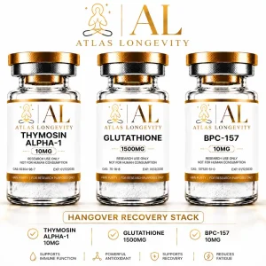 Atlas Longevity Hangover Recovery Stack featuring Thymosin Alpha-1, Glutathione and BPC-157 premium peptide products
