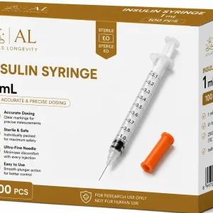 Atlas Longevity 1ml sterile insulin syringes supplied in a professional box of 100