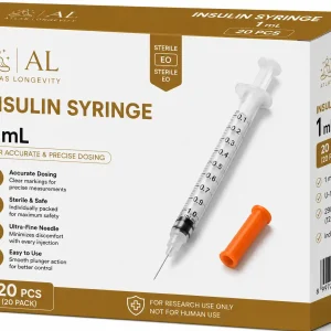 Atlas Longevity 1ml sterile insulin syringes 20 pack with precision measurement markings