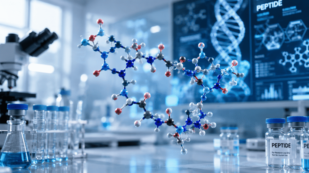 Scientific illustration explaining the best peptides for fat loss and how they work.