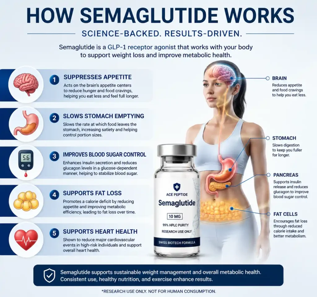 Insights 11 How Semaglutide works infographic explaining appetite management body composition support and wellness focused routines