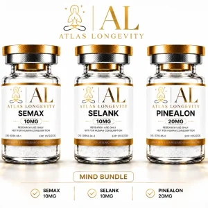 Atlas Longevity Mind Bundle featuring Semax, Selank and Pinealon peptide vials in Bali
