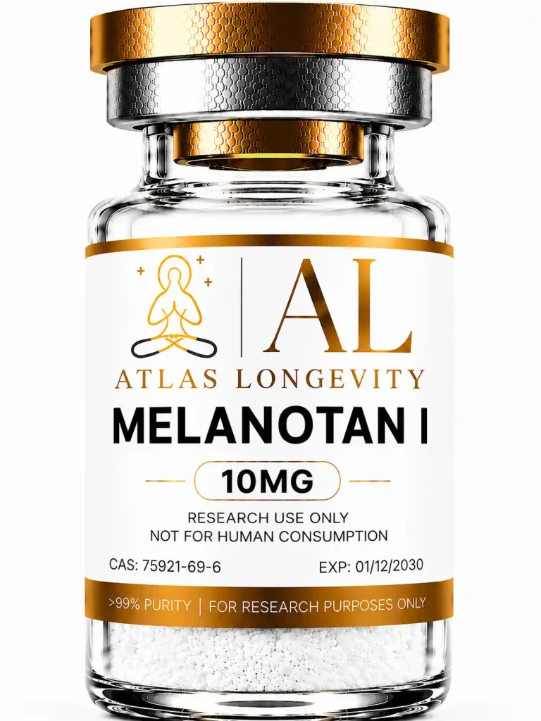 Melanotan I 10mg research peptide vial Atlas Longevity Bali