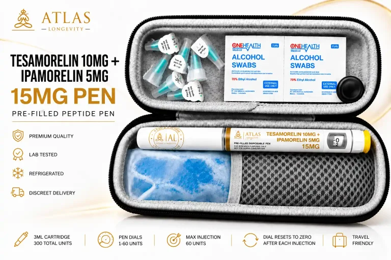 Tesamorelin 10mg + Ipamorelin 5mg 15mg Pen Atlas Longevity Bali
